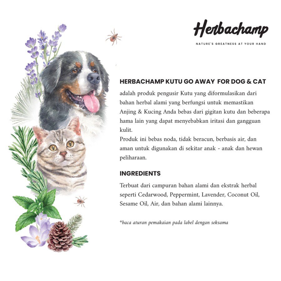 Herbachamp KUTU GO AWAY FOR DOG &amp; CATS / Spray Anti Pengusir Kutu Anjing Kucing / Flea Tick Repellent