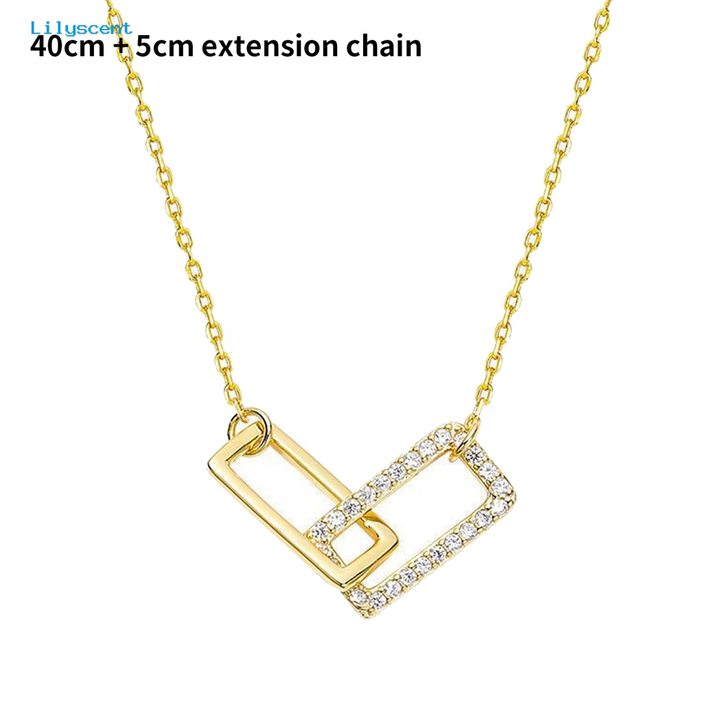 [LS] Wanita Kalung Geometris Berlian Imitasi Mengkilap Hias Adjustable Extension Rantai Hias Hadiah Double Square Interlock Liontin Klavikula Rantai Perhiasan Untuk Pacaran