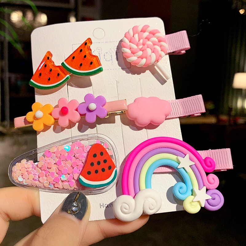 JY Jepit Rambut Anak Poni Rainbow Buah Permen 6 in 1 / Hair Clip Pelangi Candy Fruit Motif Karakter Lucu / Aksesoris Gaya Korea Import Murah