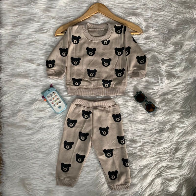 STELAN SWEATER BAYI BEAR CELANA JOGER USIA 6-12 BULAN |Fashion