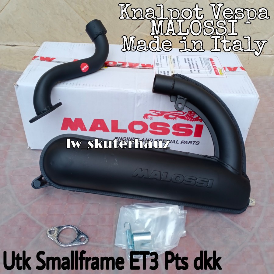 Knalpot Malossi banana hitam utk vespa smallframe pts dkk