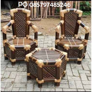 PO GRATIS ONGKIR DAN COD VRINO FURNITURE SET MEJA KURSI TERAS TAMU BAMBU HITAM MOTIF ROTAN / MEBEL B