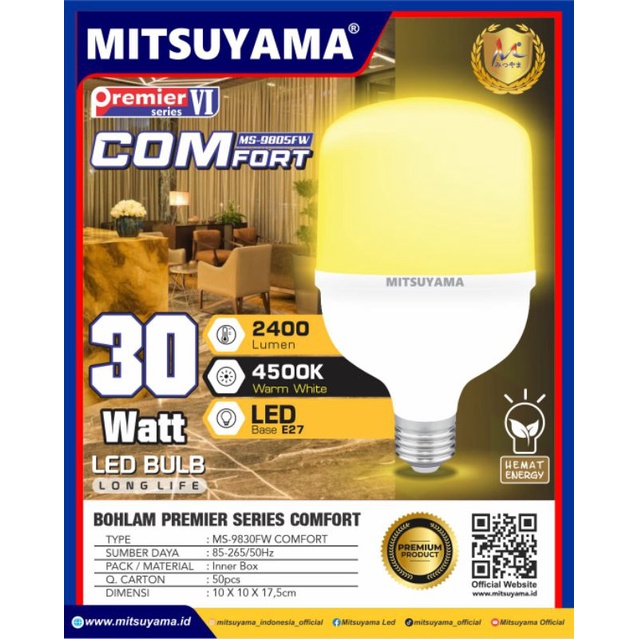 Bohlam Lampu LED 30 Watt MITSUYAMA Premier VI COMFORT Cahaya Kuning