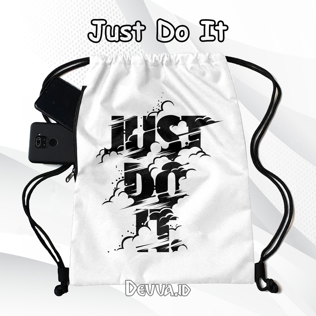 Tas Serut Anti Air String Bag Full Print Pria Dan Wanita Motif Just Do It Tas Sekolah Tas Olahraga