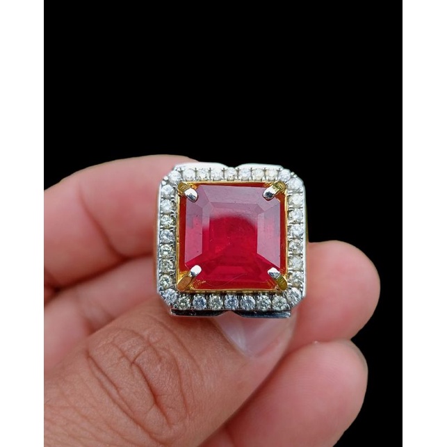 cincin berlian pria mata utama natural merah rubby high quality keliling full berlian eropa ring pal