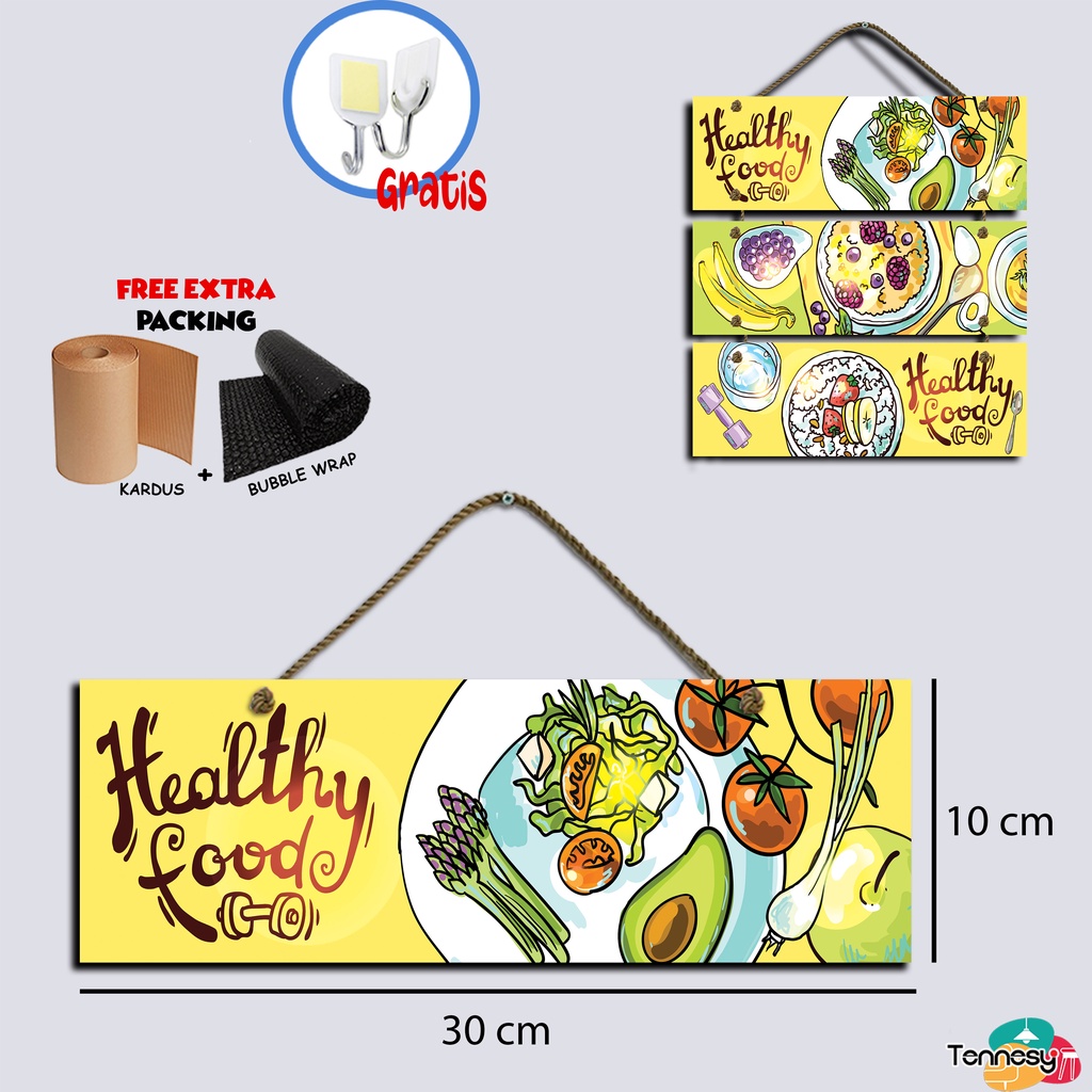 TENNESY Hiasan Dinding Dapur Healthy Food 3 Susun Dekorasi Dinding Dapur Kitchen Pajangan Kayu Poster Dekorasi Rumah