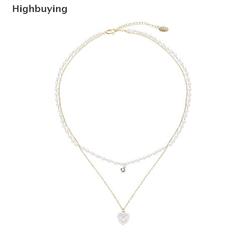 Hbid Fashion Baru Kpop Mutiara Jantung Choker Kalung Lucu Double Layer Rantai Liontin Untuk Wanita Perhiasan Gadis Hadiah Glory