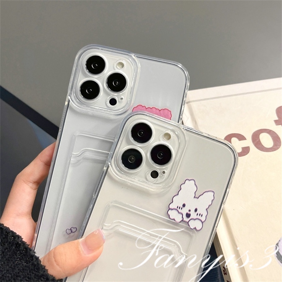 OPPO A78 A17 A17k A77 A77s A57 A76 A96 A16 A16s A16k A15 A15s A74 A54 A55 A95 A94 A53 A32 A9 2020 A5s A3s Reno 8T 7Z 6Z 5Z A52 Cute Rabbit Bear Tempat Kartu Casing Hp Bening TPU Soft Cover