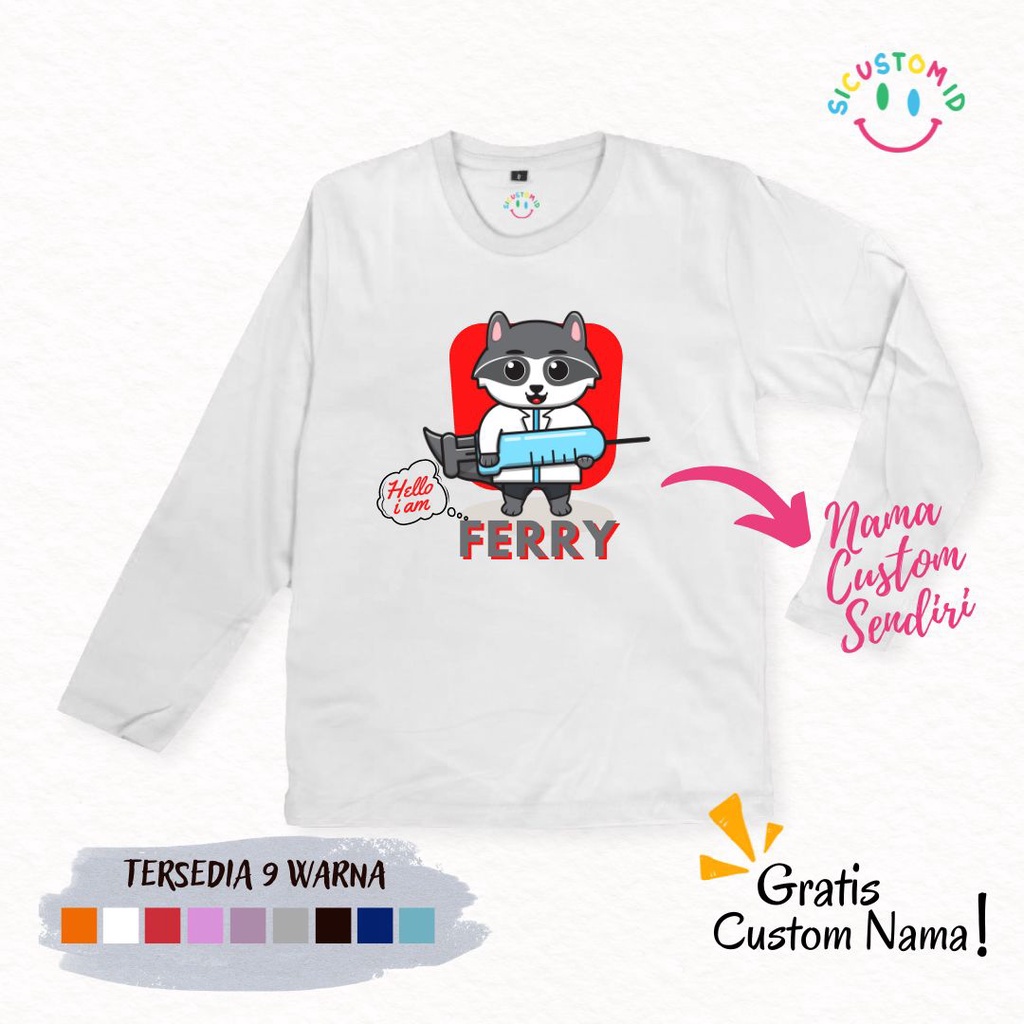 TERLARIS BAJU KAOS ANAK TANGAN PANJANG GRATIS CUSTOM NAMA/TULISAN KARTUN PROFESI/PEKERJAAN