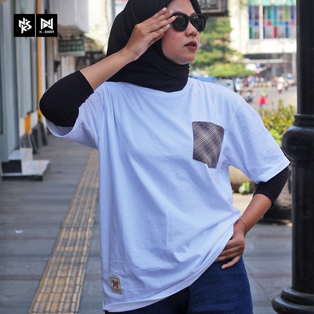 N-SHIRT Unisex White  - Regular Fit Short Sleeve Pocket T-Shirt (Baju Kaos Putih Katun Premium Dengan Saku)