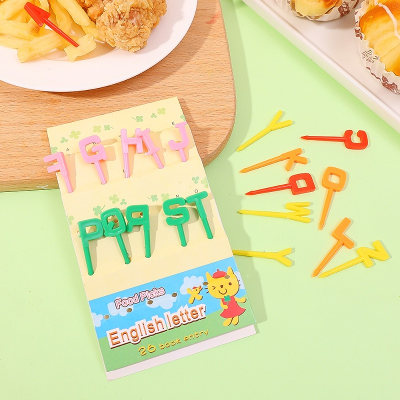 1set Garpu Makanan Hias Bento Lucu 26huruf Fruit fork Kreatif Pesta Ulang Tahun Anak Bento Box Aksesoris Fruit Dessert Hias Stick Mini