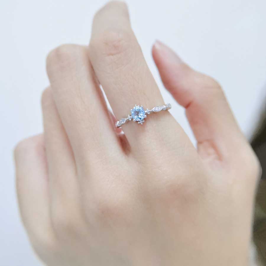 Korea Gaya Sederhana S925 Sterling Perak Aquamarine Berlian Wanita Fashion Perhiasan Elegan Pernikahan Pertunangan Rings Adjustable Size