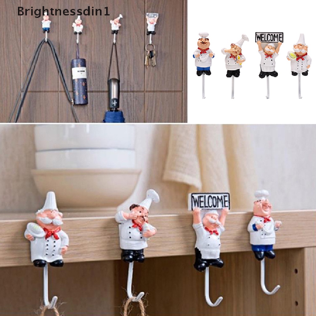[Brightnessdin1] Kreatif Chef Kartun Rak Penyimpanan Kait Dinding Gantungan Kait Dapur Untuk Peralatan Butik
