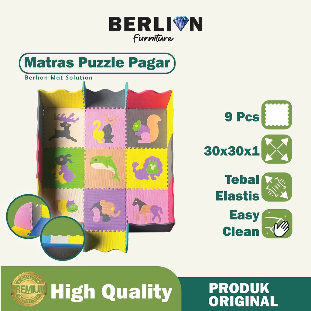 Matras Puzzle Pagar Hewan 30x30 Tbl 1 Cm isi 9 Pcs / Alas Lantai