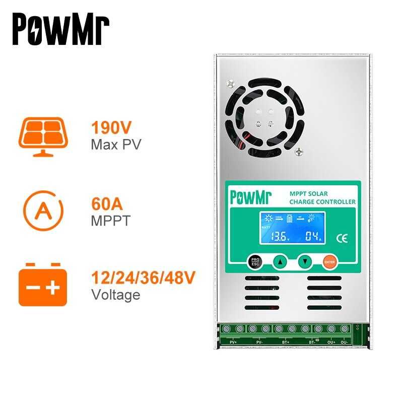 PowMr Solar Charge Controller MPPT Automatic 12V/24V/36V/48V 60A - MPPT-60A