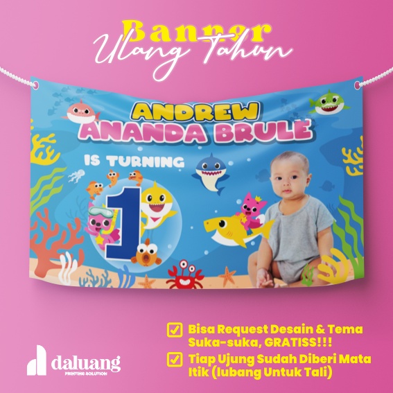 Spanduk Backdrop Ulang Tahun Custom Desain Suka-suka Princess Ocean Zoo