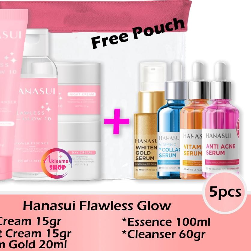 ♢ Paket Hanasui Flawless Glow 5pcs (Day+Night+Serum+Essence+Cleanser) ✶