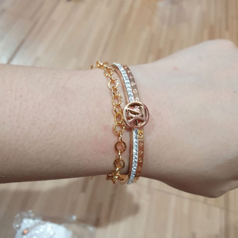 Gelang Titanium Asli Rosegold Mirip emas asli Premium Quality Anti karat anti alergi Stainless steel ori Branded band Ht28