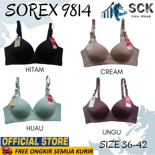 BH SOREX 9814 Busa Sedang Tanpa Kawat Kait 3 Setara Cup B-C BH Busa Tipis / Pakaian Dalam Sorex Grosir