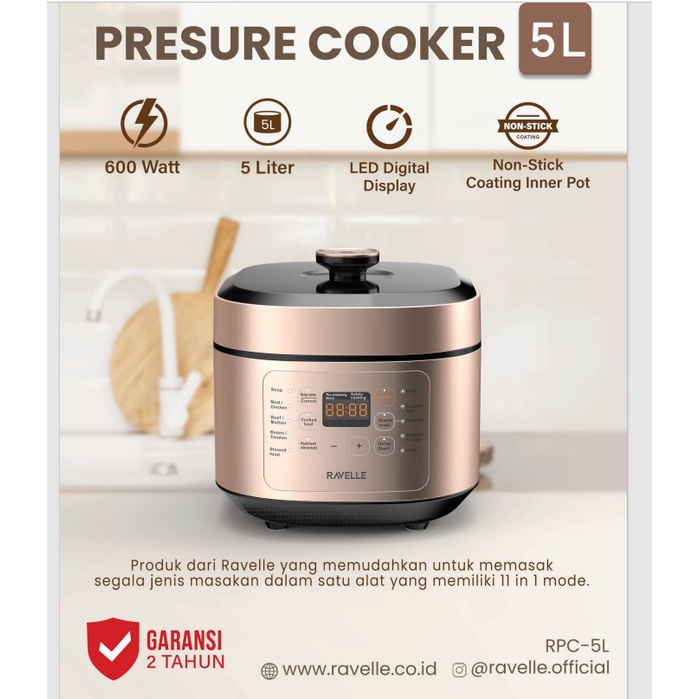 Ravelle RPC-E5L Pressure Cooker 5L