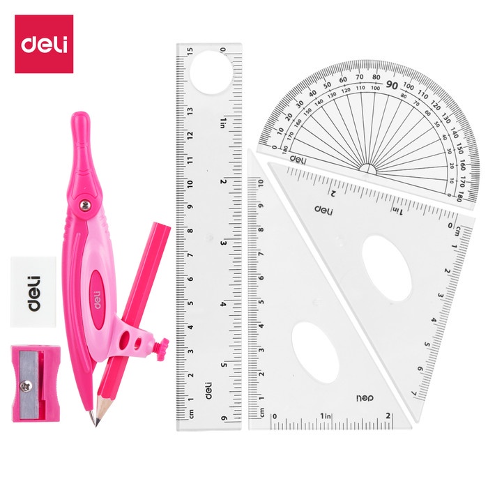 

BISA COD Deli EG30204 Jangka-Drafting Set 8pcs Ruler 15cm Set Squares