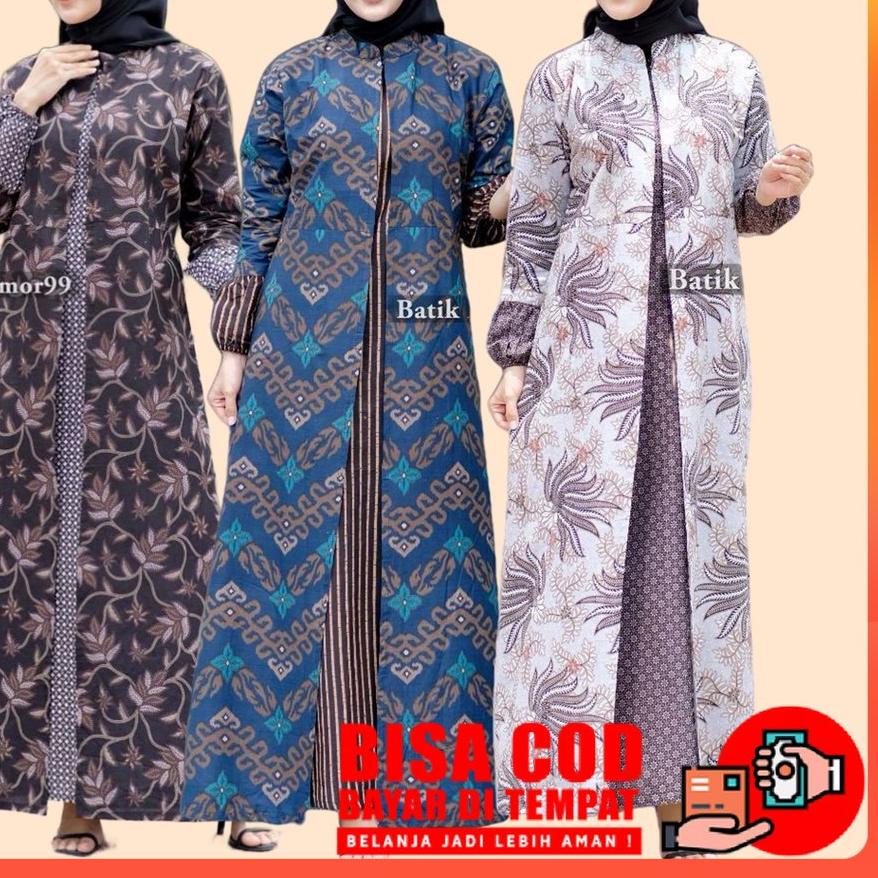 (BISA COD) Jerry Store Baju Gamis Dress Batik Wanita Perempuan Dewasa Muslimah Lengan Panjang Modern