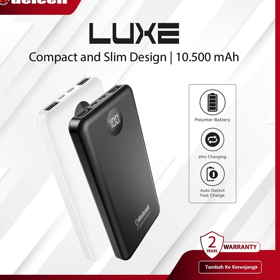 ✨Grosir✨ Delcell Luxe Powerbank 10.000mAh Digital Display Slim 2 Port USB Fast Charge Real Capacity 