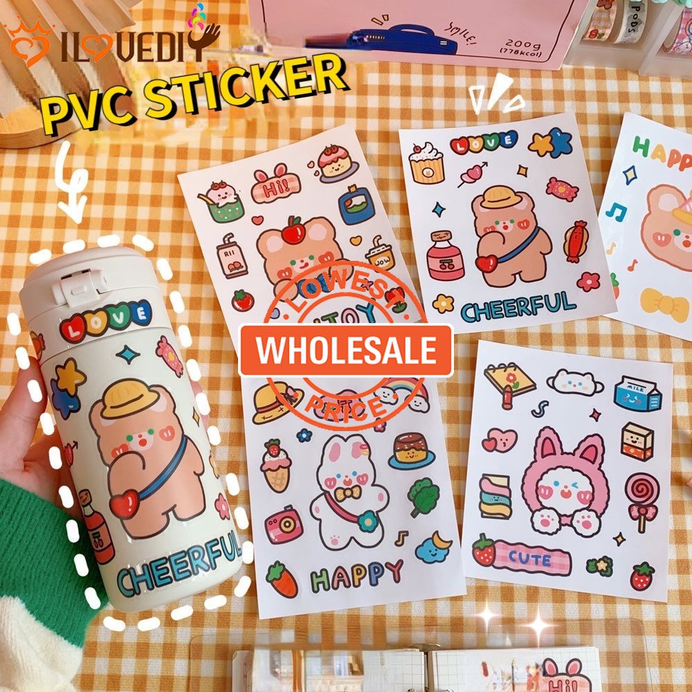 [Wholesale Prices] [Featured] Fun Diy Child Sticker mobile phone diary water cup decoration sticker bear cartoon hand account sticker Dress-up Game Cartoon Face Change Sticker