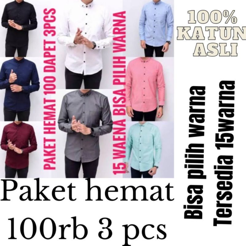 kemeja dewasa panjang paket diskon 3pcs 100.000 15 warna