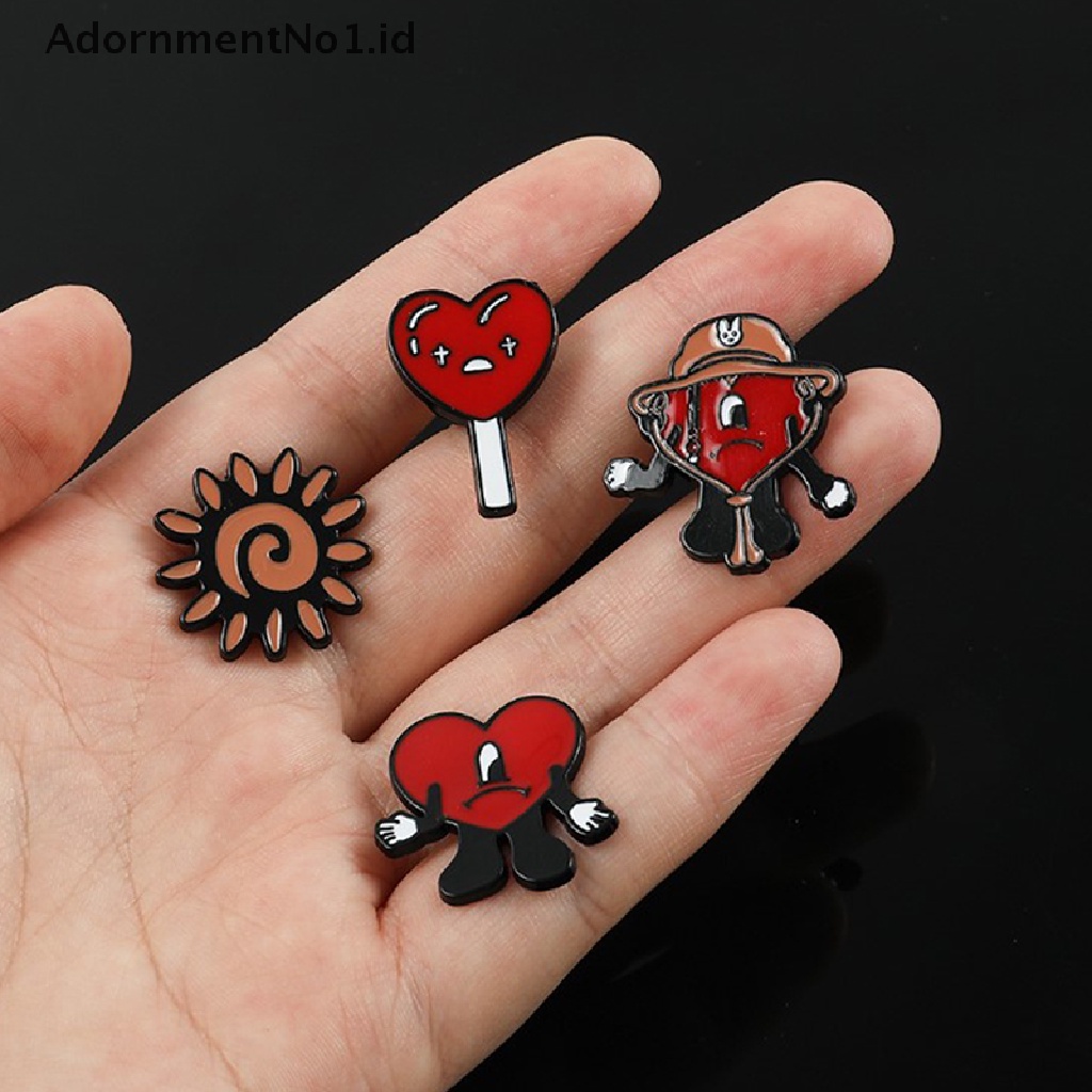 [AdornmentNo1] Bad Bunny Pin Untuk Aksesoris Ransel Merah Hati Enamel Lencana Perhiasan Fashion Bros Jaket Denim Dekorasi Hadiah Untuk Teman [ID]