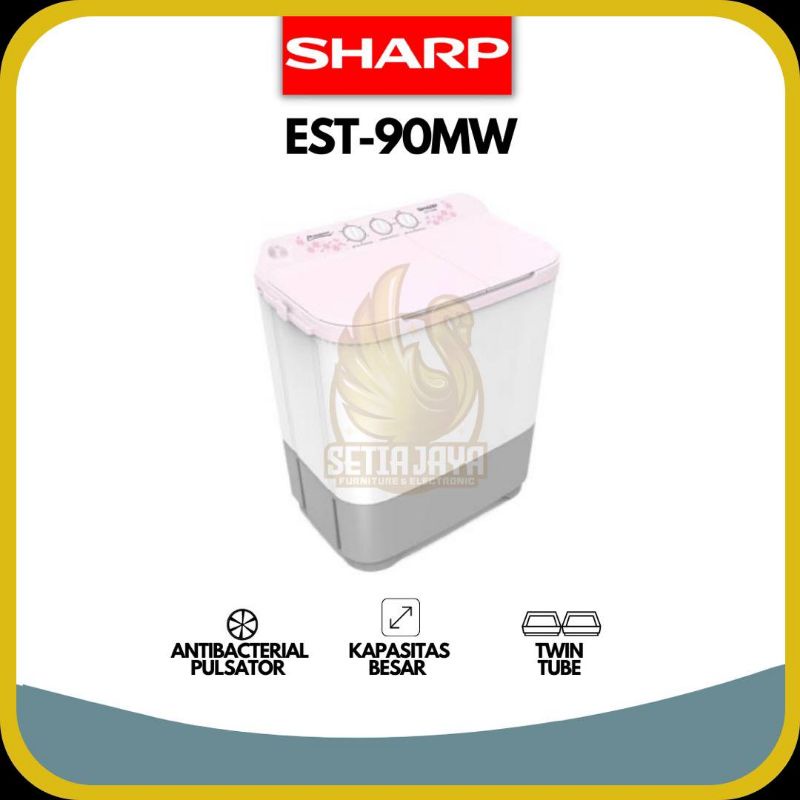 SHARP Mesin Cuci 2 tabung 9 KG - (ES-T 90MW)