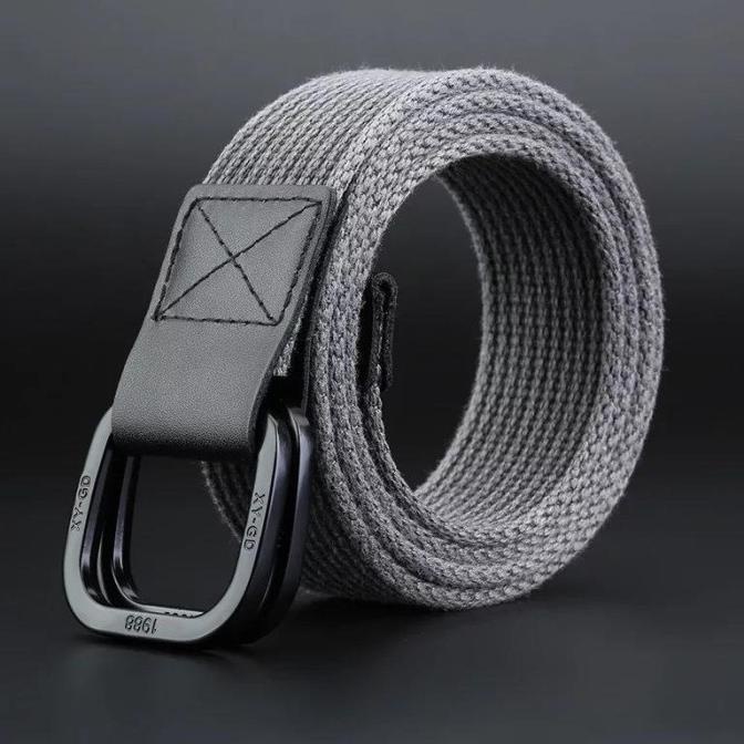 BREWYN Double Metal Buckle Canvas Belt/Ikat pinggang pria - JABBER - Abu -abu Tua