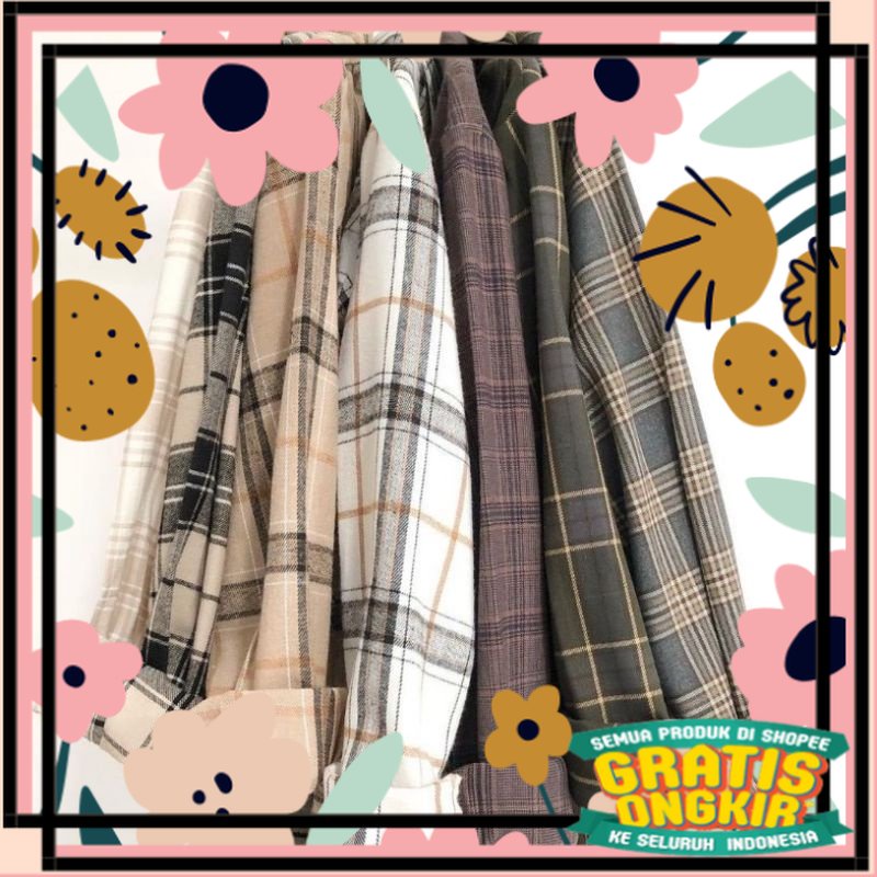 Kemeja Flanel Wanita Premium Terlaris Lengan Panjang Kemeja Wanita Motif Kotak kotak Unisex Casual K