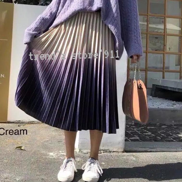Paling Laris Rok plisket 7/8 bludru velvet gradasi IMPORT KOREA