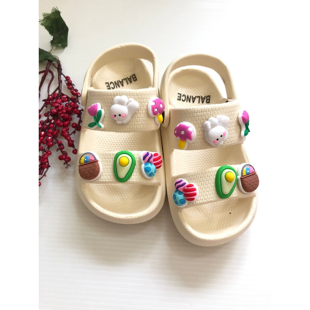 Sandal Sendal Anak Perempuan Import Tali Belakang Ban2 Jibbitz Usia 2 3 4 5 6 7 8 Tahun BungaKelinciJamur Balance 277-SM