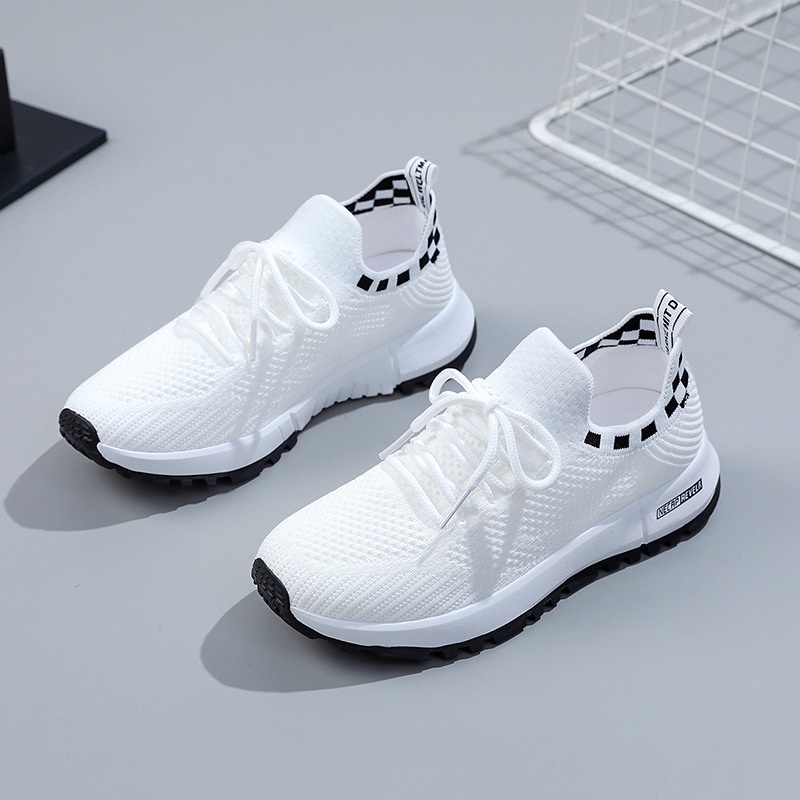 GROSIRTAS &quot;FREE BOX&quot; LV0124 Sepatu Sneakers Wanita Flyknit Import Motif Kotak Kotak Anti slip