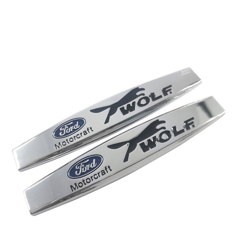 2x Metal FORD RACING Serigala Logo Mobil Auto Side Fender Belakang Dekoratif Emblem Badge Decal Stiker Untuk FORD