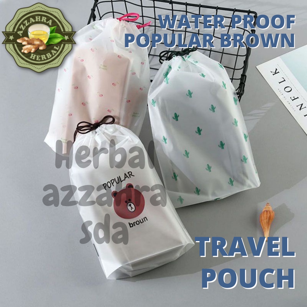 Tas Travel Pouch Brown Small Tas Kosmetik Plastik Serut Waterproof Serbaguna Multifungsi