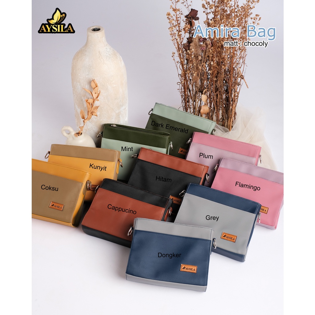 AMIRA BAG CAPUCINO COKSU DONGKER FLAMINGO GREY HITAM KUNYIT BY AYSILA TAS BAHU SELEMPANG KOTAK WOMEN