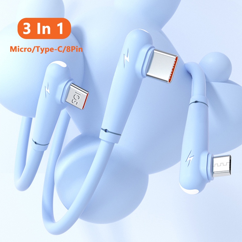 Kabel Cas 66W 3in1 6A Type-C Fast Charging 2.4A Lightning Charge 2A Untuk Micro Fast Charging Cable