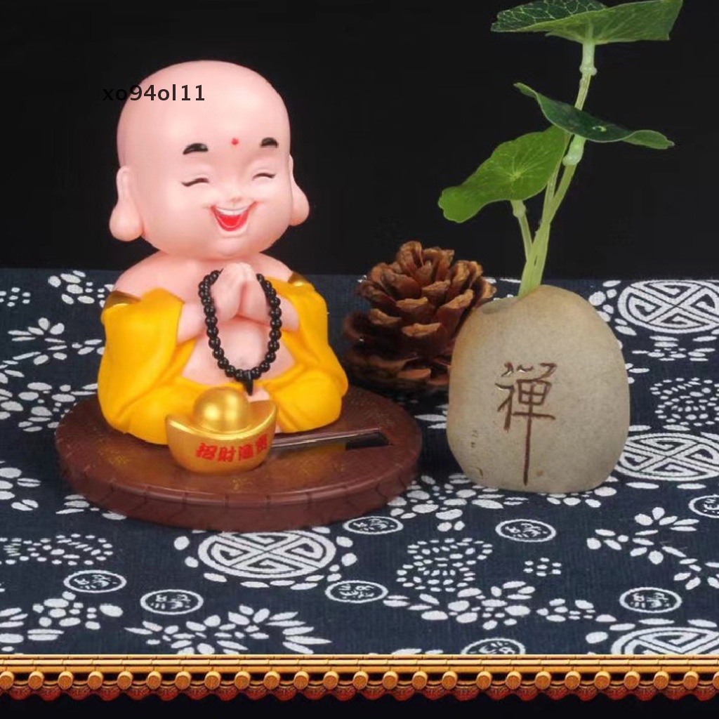 Xo Solar Lucu Nod Budha Kekayaan Maskot Ornamen Dekorasi Kamar Rumah Feng Shui Maitreya Buddha Monk Patung Dekorasi Interior Mobil OL