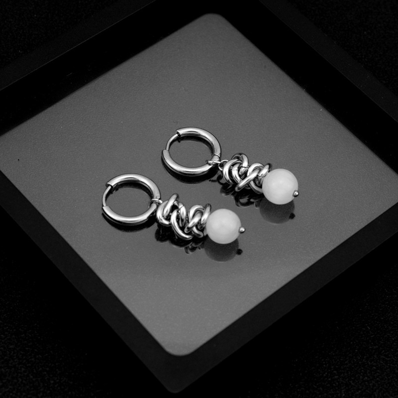 Anting Opal Rantai Stainless Steel Handmade diy Anting Baja Titanium Unisex ins Gaya Pria Wanita Klip Telinga Tanpa Tindik