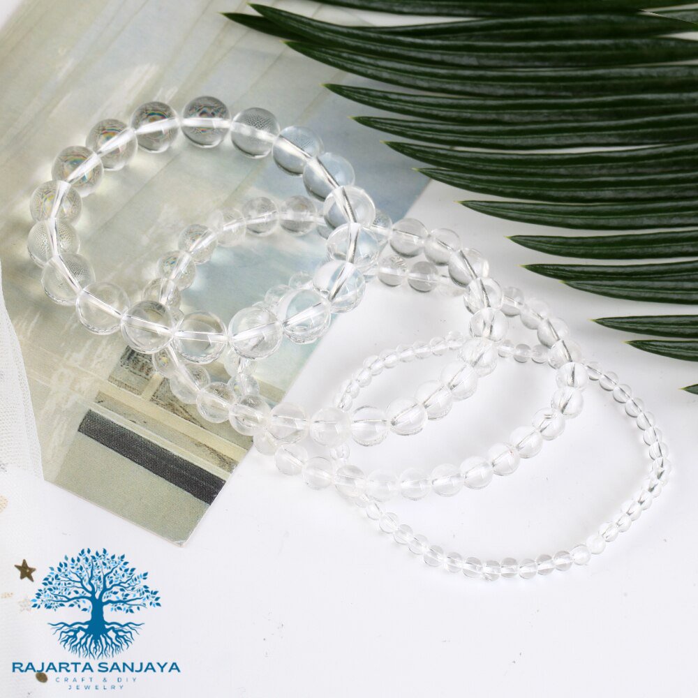 Gelang Natural White Clear Quartzs Crystals Stone Bracelet 6 8 10mm