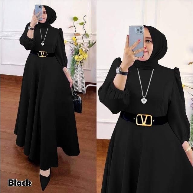 ALMIRAH 9 - Maxy Safira Terusan Bahan Scuba Premium Good Quality + Belt V, Fit to XL