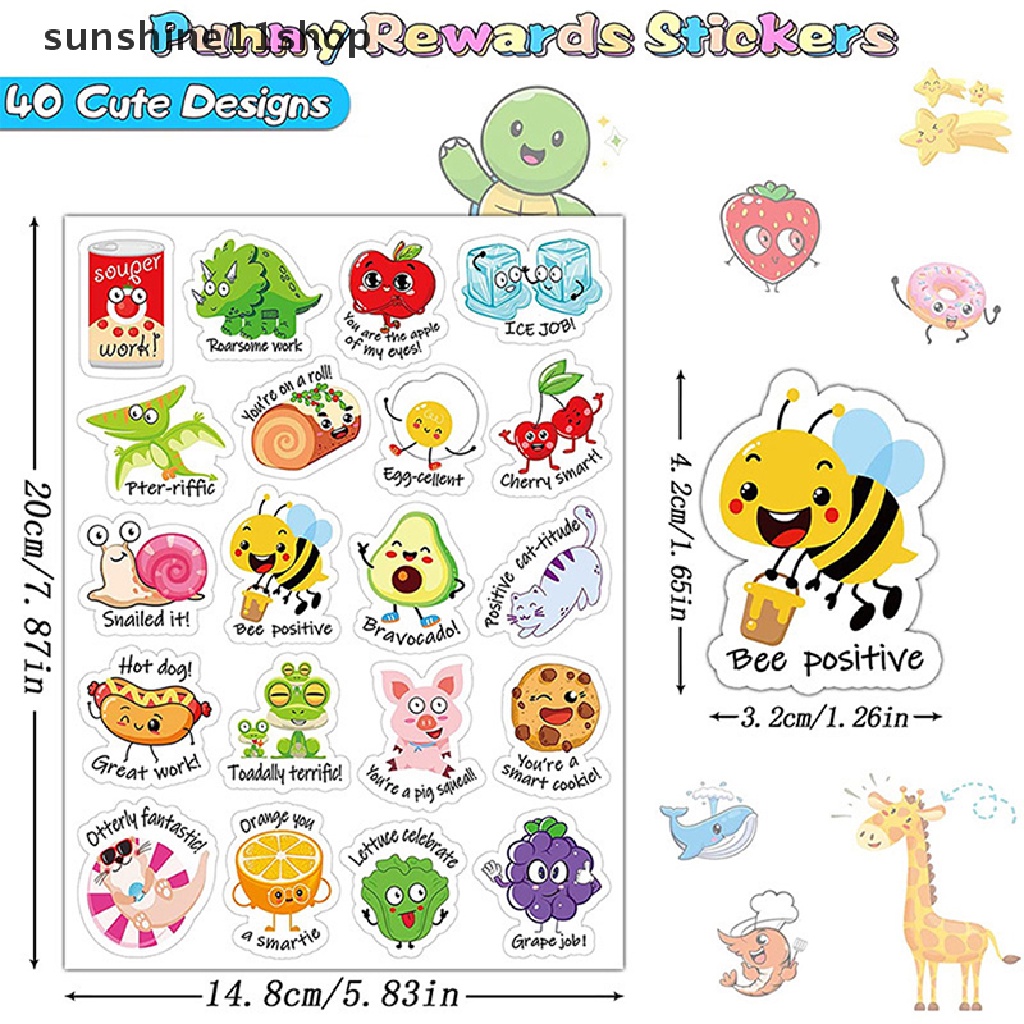 Sho 100Pcs Stiker Hadiah Menyenangkan Kartun Hewan Buah Inggris Untuk Anak-Anak Label Mukena Stiker Motivasi Insentif Untuk Sekolah Guru N