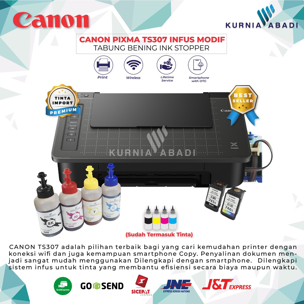 Printer Canon PIXMA TS307 Infus Print WiFi Copy Wireless Tabung Bening