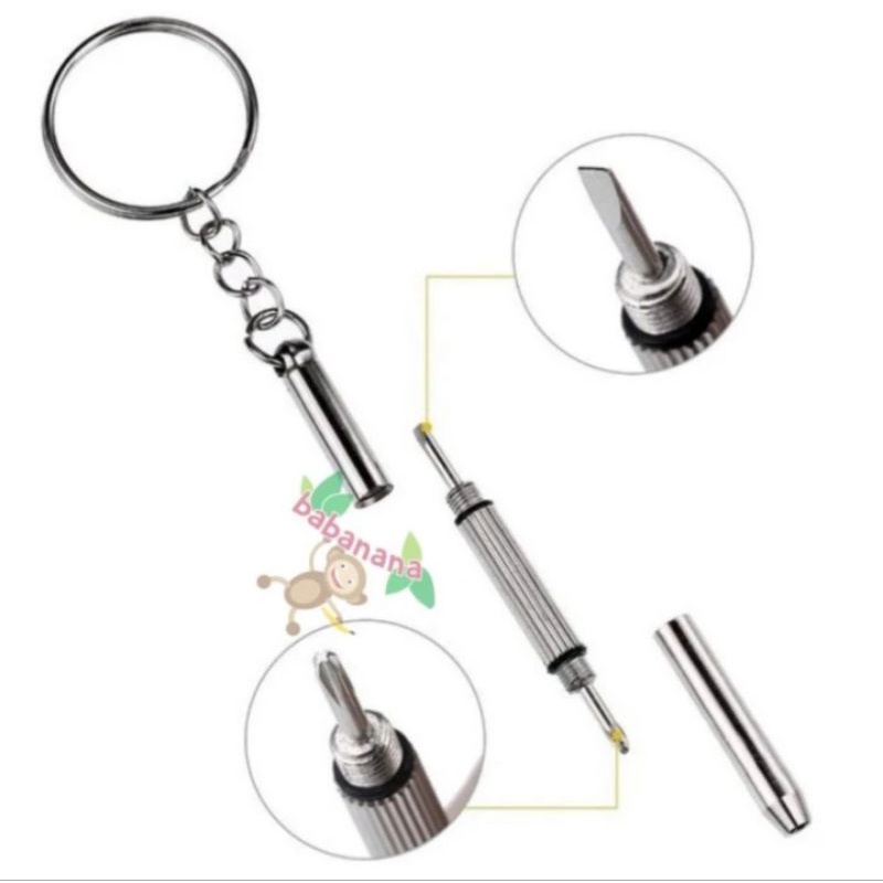 Gantungan kunci obeng 3in1 plus minus mini Reparasi Kacamata keychain