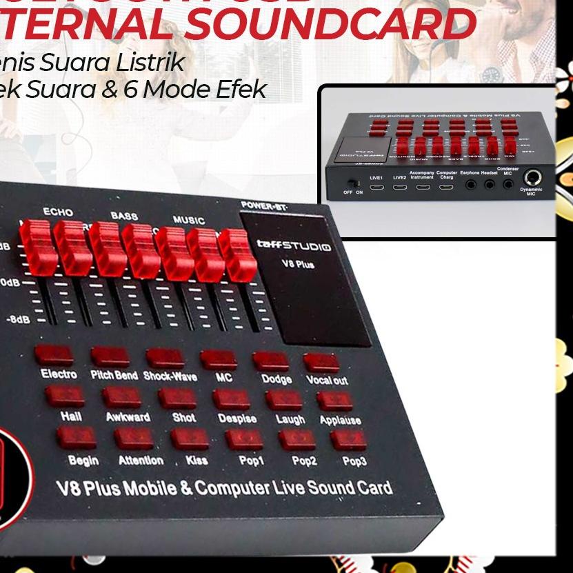 ○ Soundcard V8 Plus Bluetooth Live Mixer Broadcast Audio USB External / soundcard v8 TaffSTUDIO orig