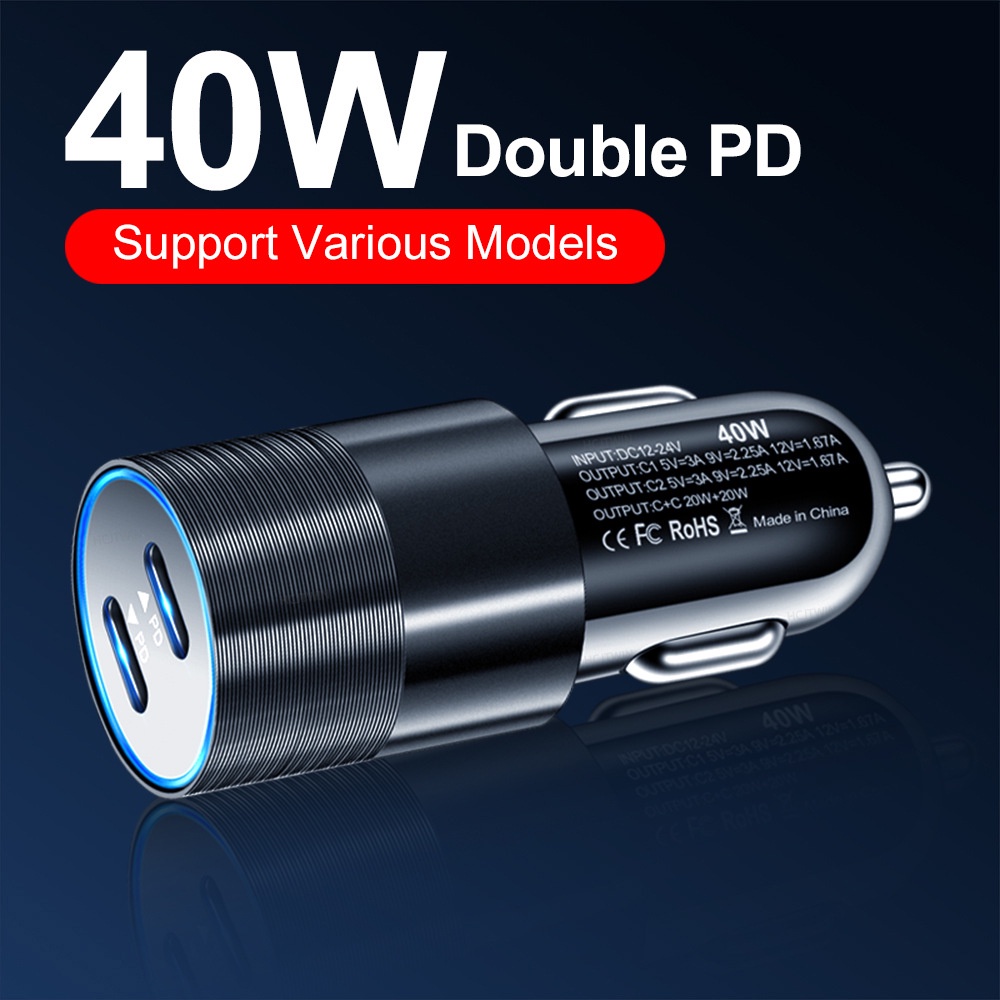 68w Dual PD Type C Charger Mobil Metal PD Charger Adapter Fast Charging Charger Untuk Hp Di Mobil Untuk i-Phone Android