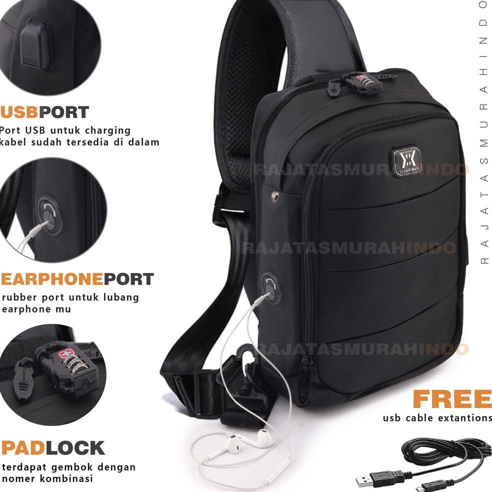 TERMURAH GEAR BAG KEY 13132 - Tas Selempang Pria Anti Theft Casual With USB & Pas Lock